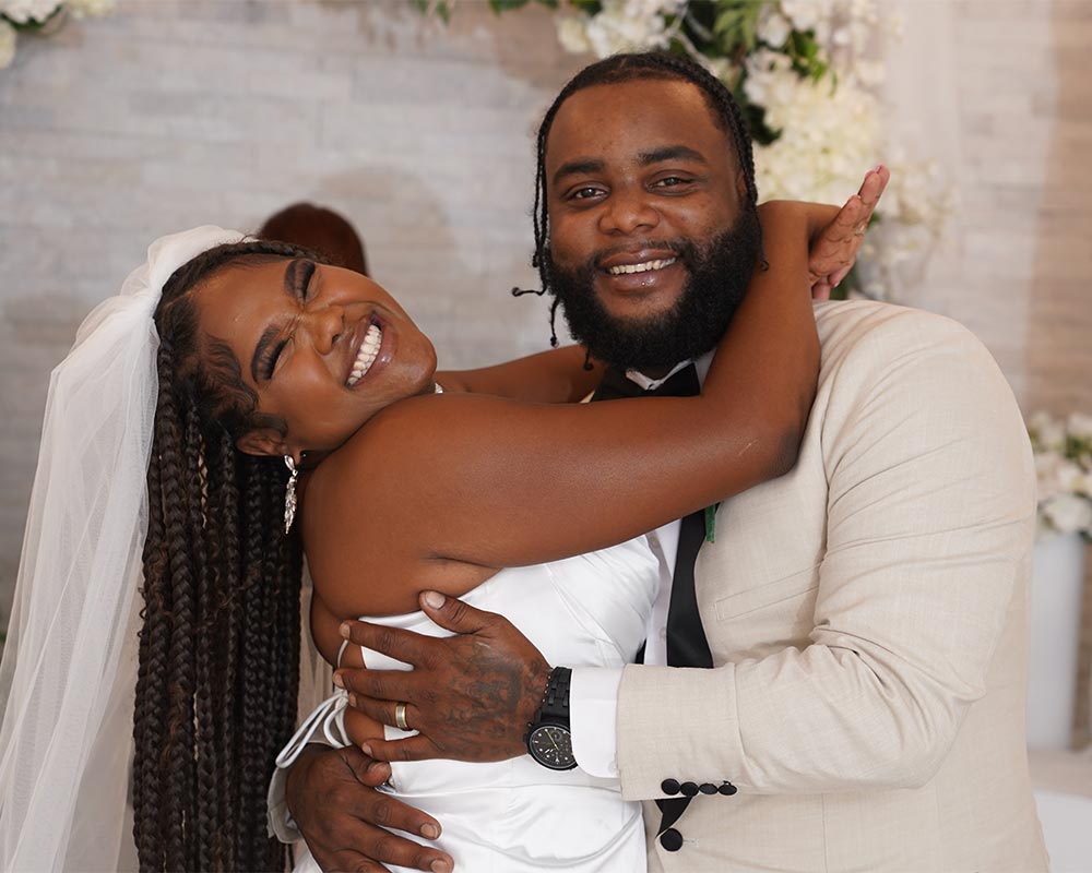 Couple Posing in Las Vegas Wedding Chapel